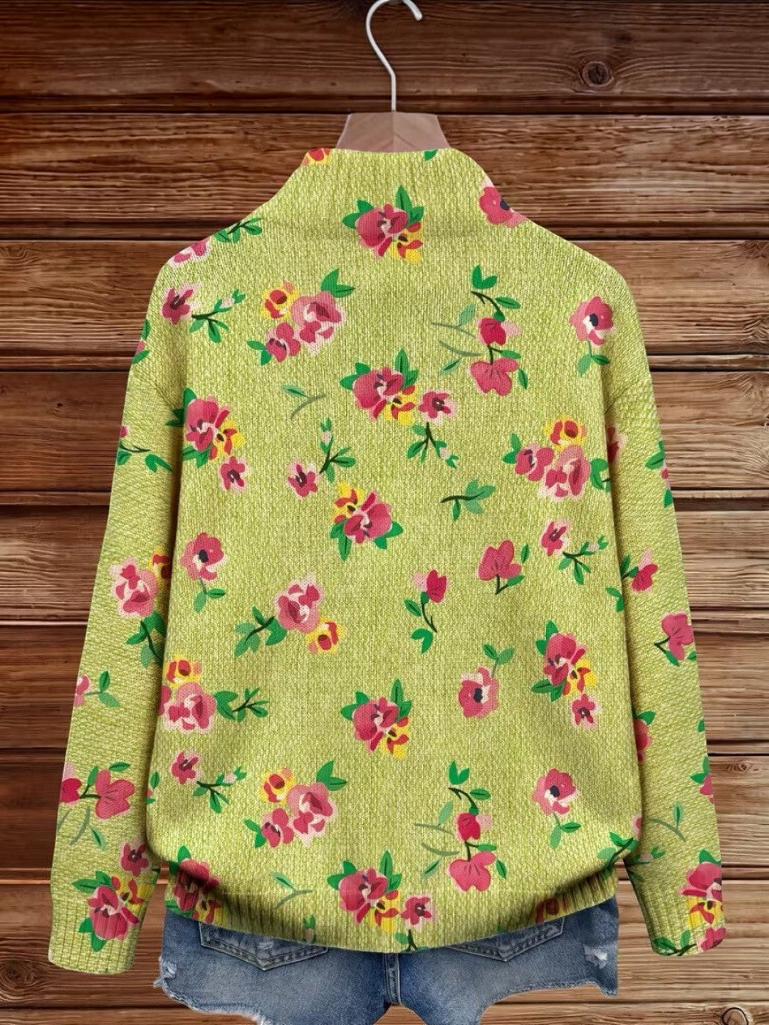 Elke™ | Cardigan a maglia verde con motivo floreale