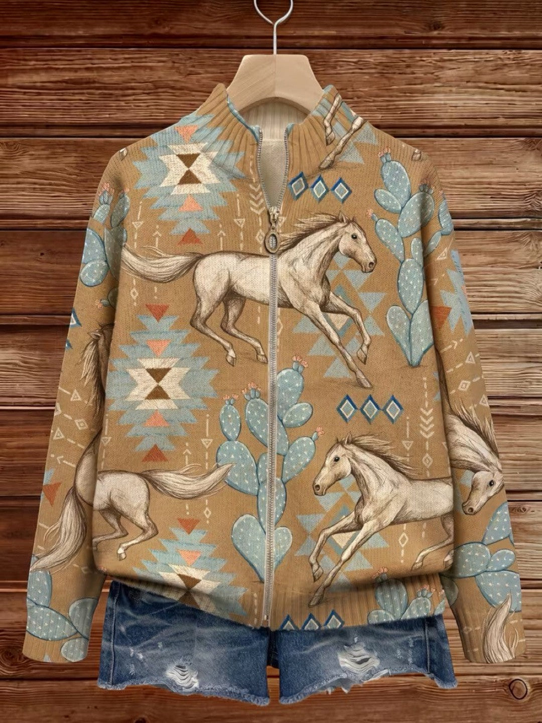 Brigitte™ | Cardigan con motivo di cavalli e cactus