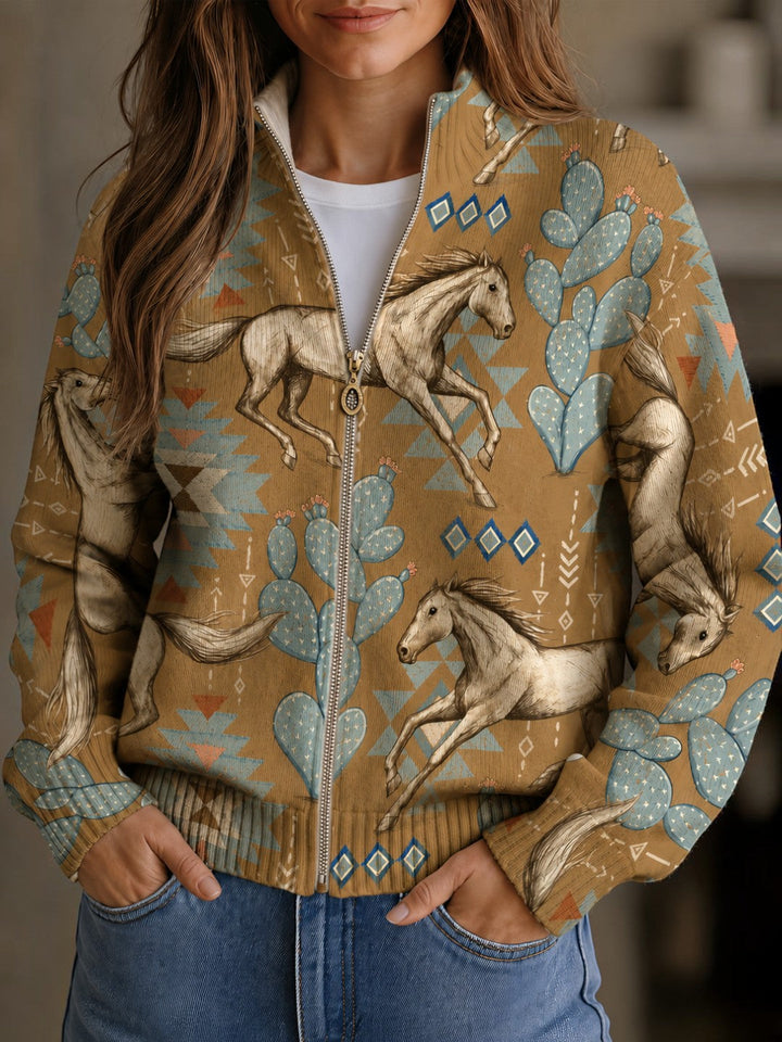 Brigitte™ | Cardigan con motivo di cavalli e cactus