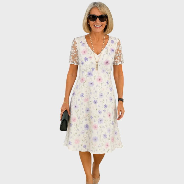 Laura | Abito Midi Elegante con Dettagli in Pizzo