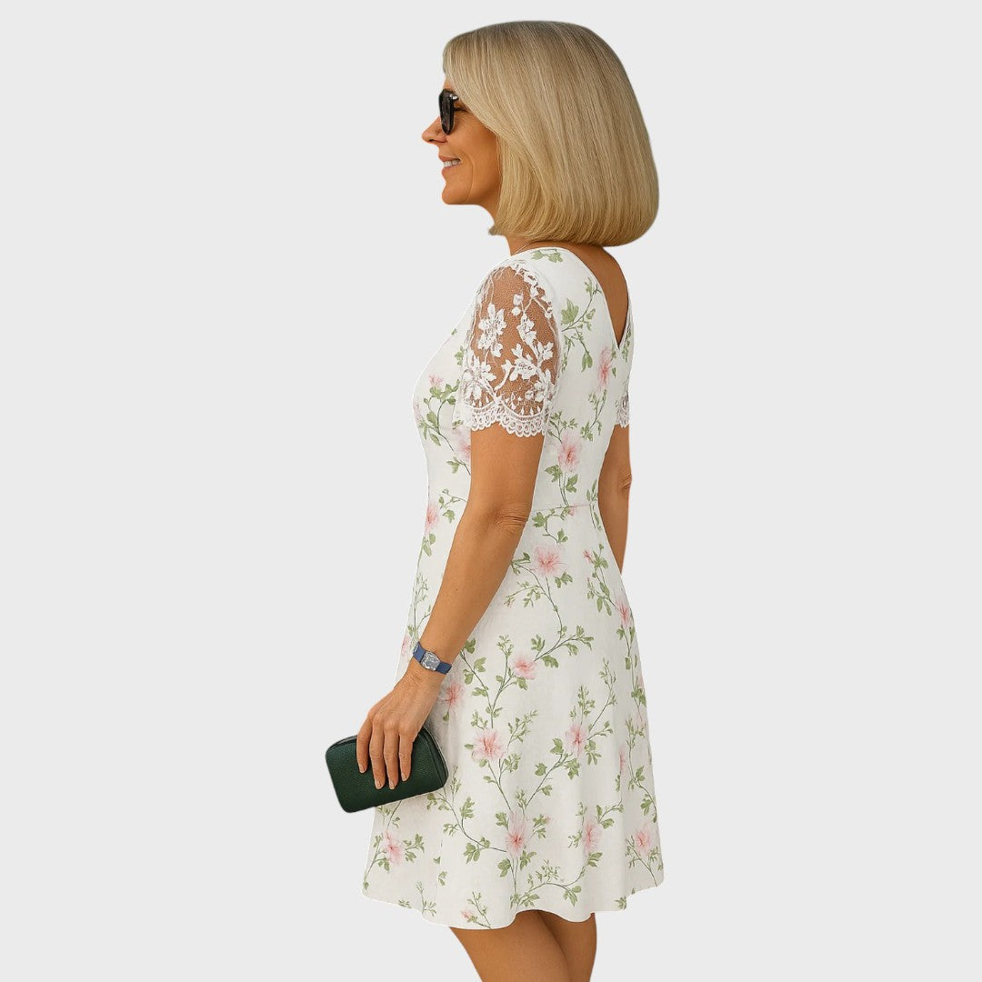 Laura | Abito Midi Elegante con Dettagli in Pizzo