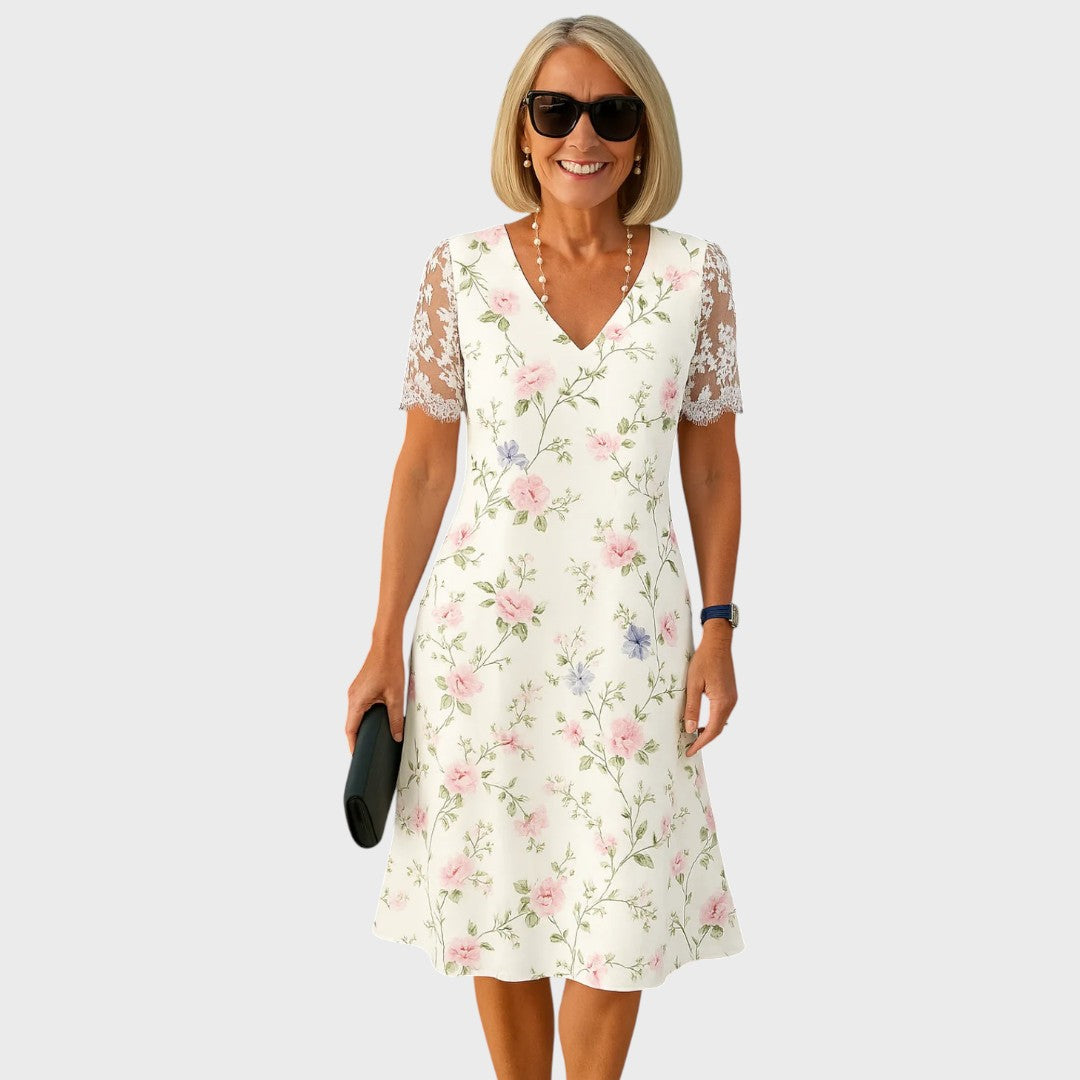 Laura | Abito Midi Elegante con Dettagli in Pizzo